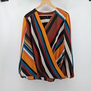 INC International Concepts Plus Sz 2X Multicolor Striped‎ Surplice V-Neck Top